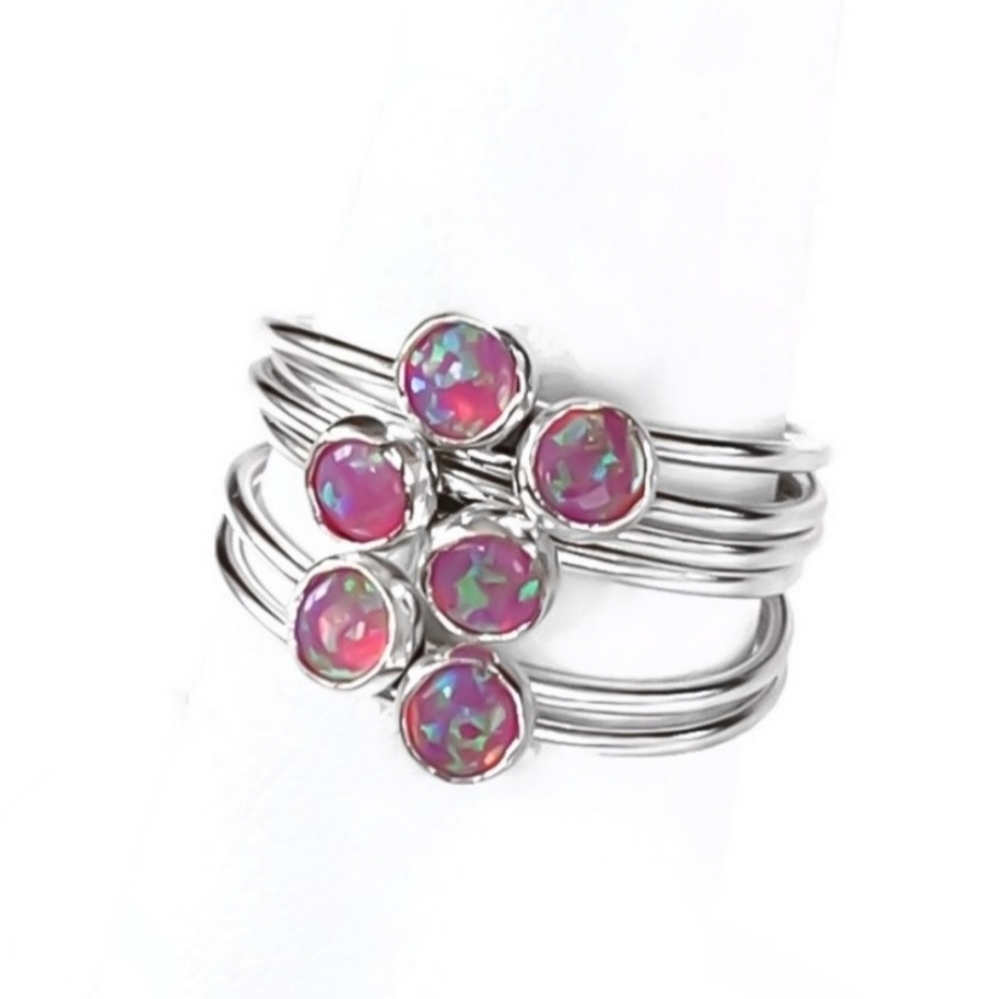 🎉2 Sterling Silver & Pink Fire Opal Rings, 7 - Picture 6 of 8